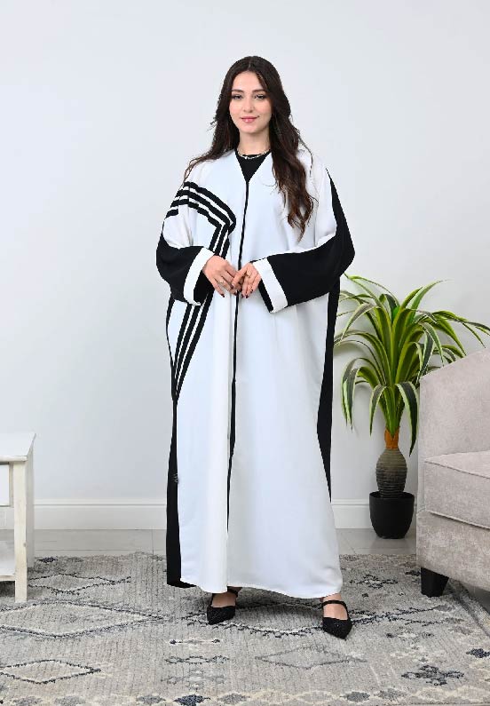 Lutfaz Premium Dubai Nidah Fabric Queen Abaya - Black & White