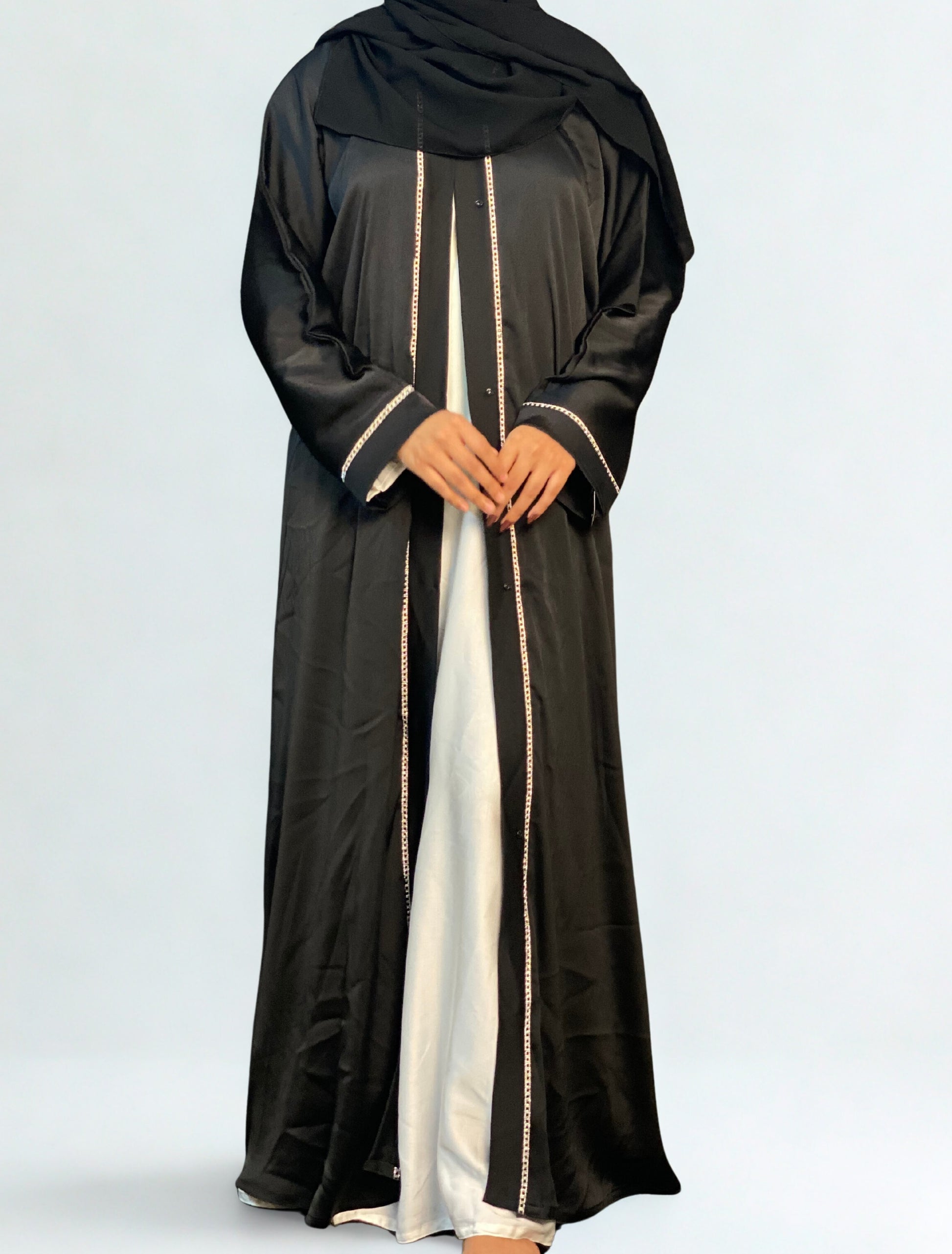 Lutfaz Premium Jafran Fabric Tiktok Abaya - Black & White