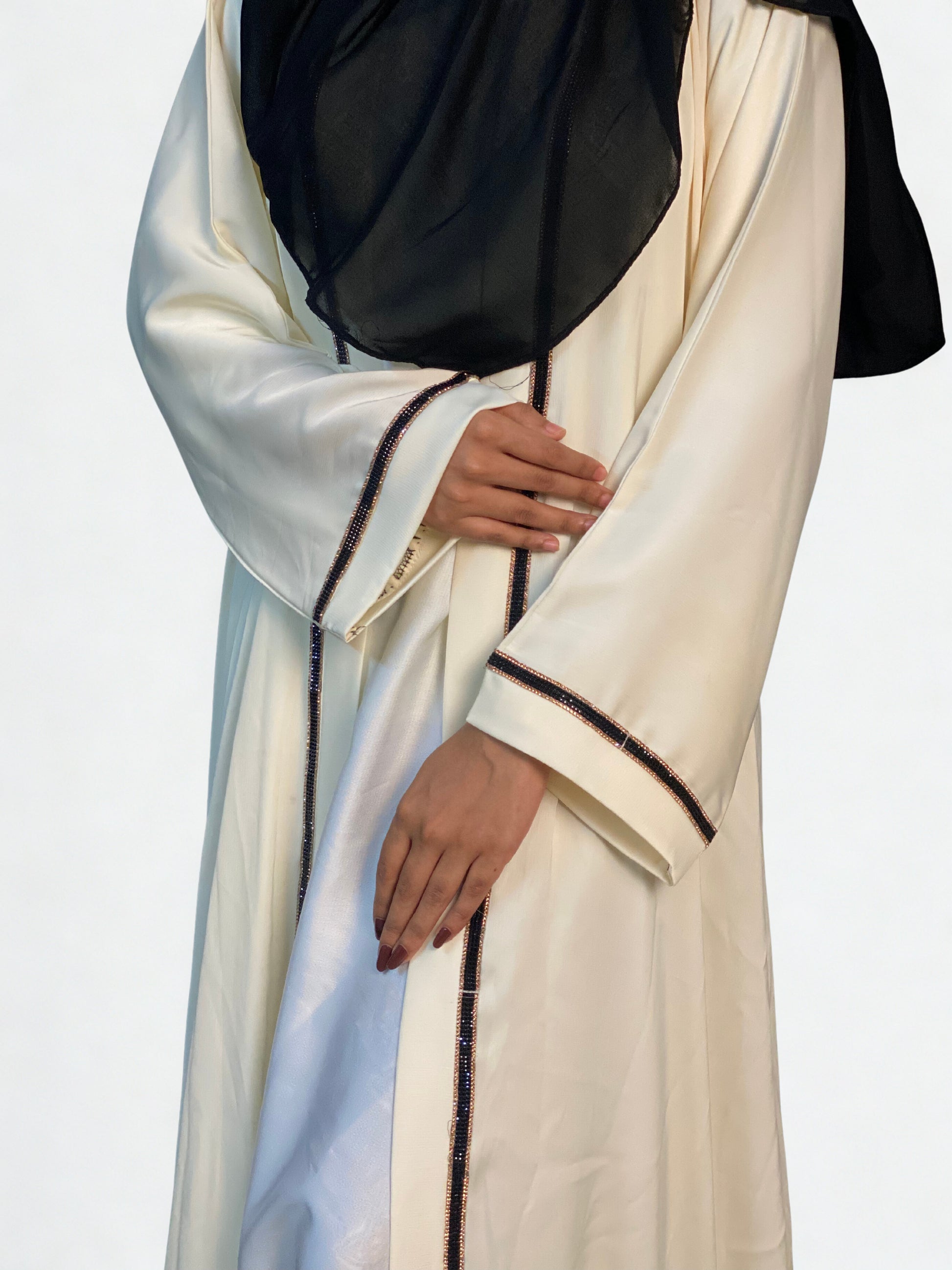 Lutfaz Premium Jabran Fabric Jamal Abaya - Pearl Bush