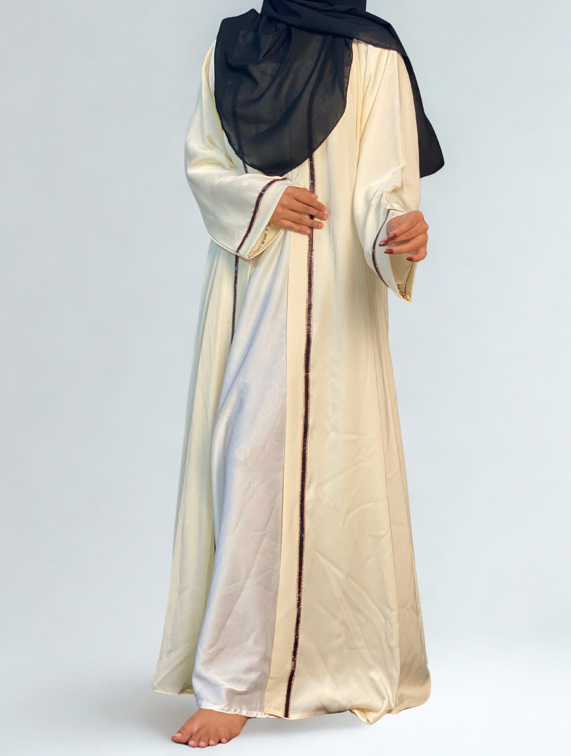 Lutfaz Premium Jabran Fabric Jamal Abaya - Pearl Bush
