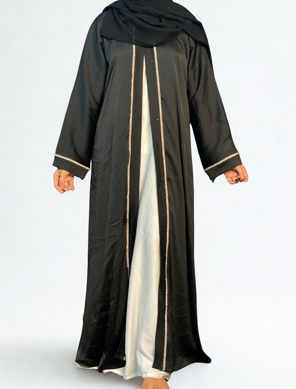 Lutfaz Premium Jafran Fabric Tiktok Abaya - Black & White