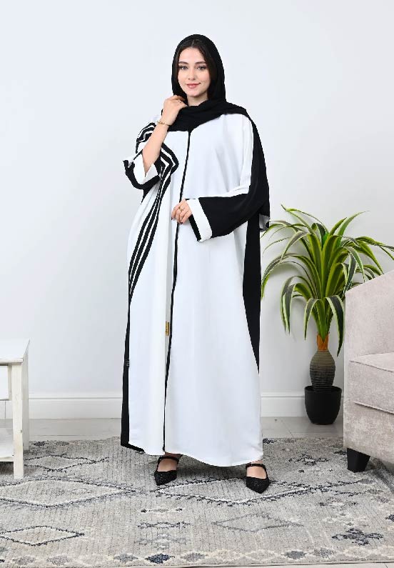 Lutfaz Premium Dubai Nidah Fabric Queen Abaya - Black & White