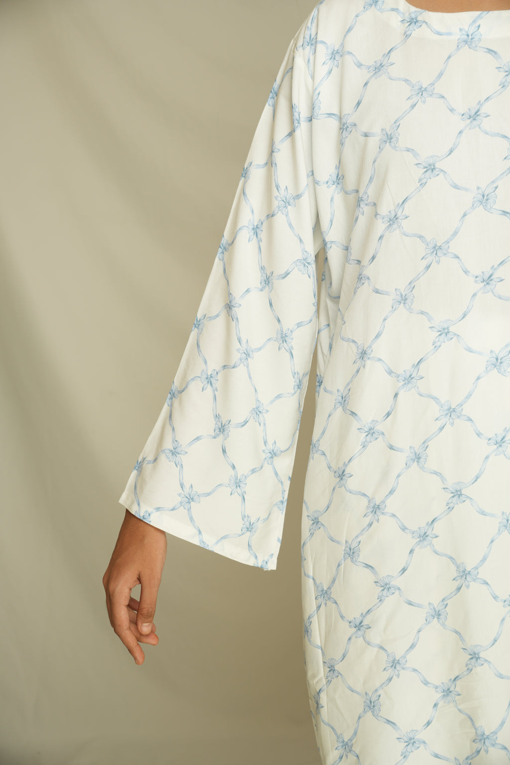 Soft Blue Chain-Print Two-Piece Set – Premium Rayon Fabric