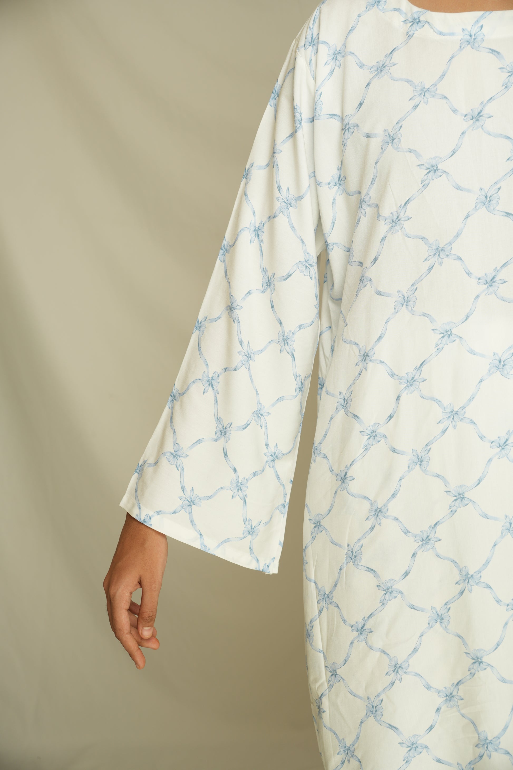 Soft Blue Chain-Print Two-Piece Set – Premium Rayon Fabric