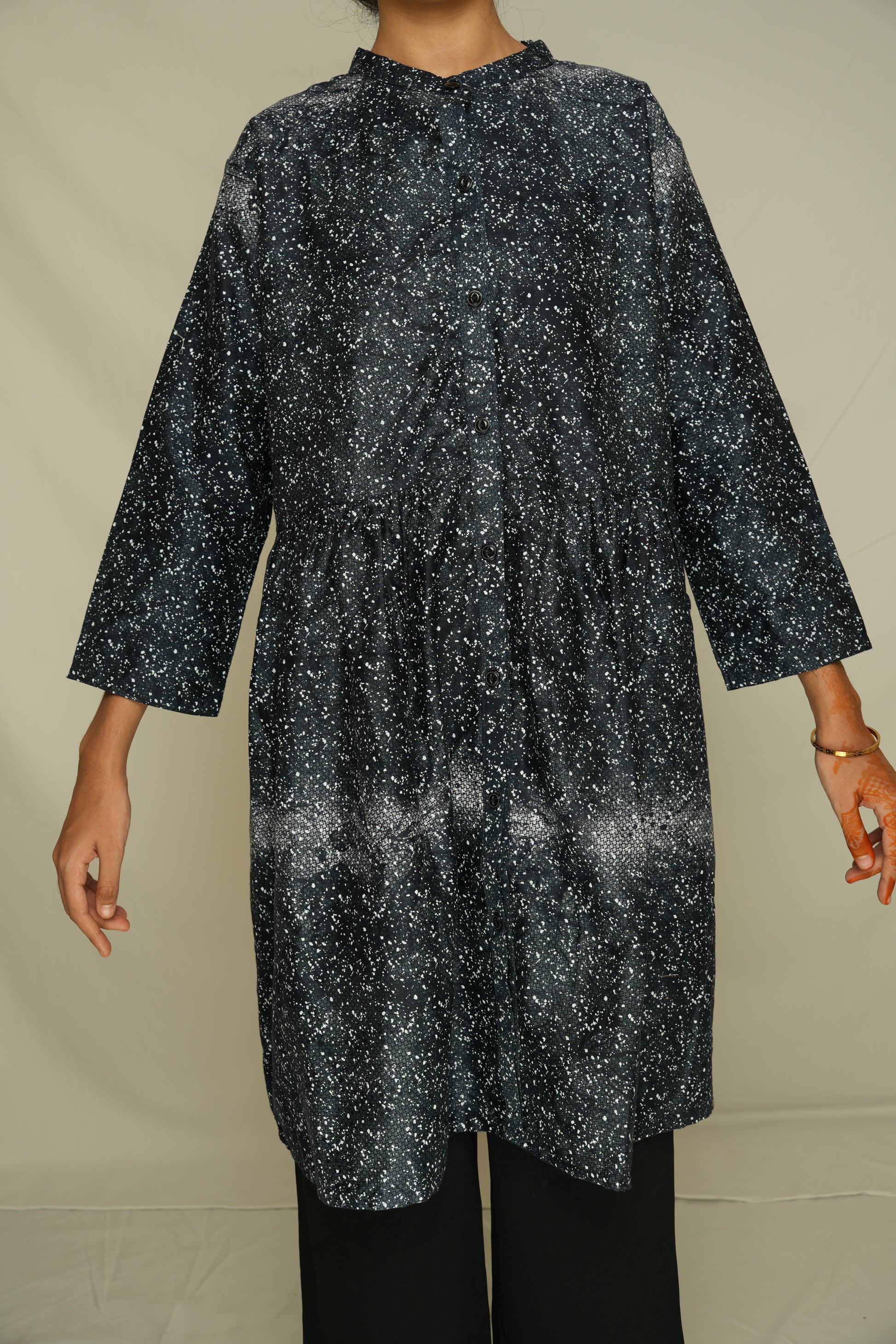Printed Gathered Waist Tunic