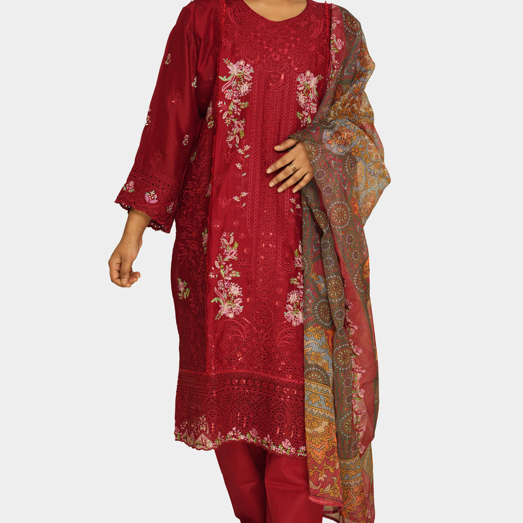 Regal Mauve Embroidered Lawn Suit