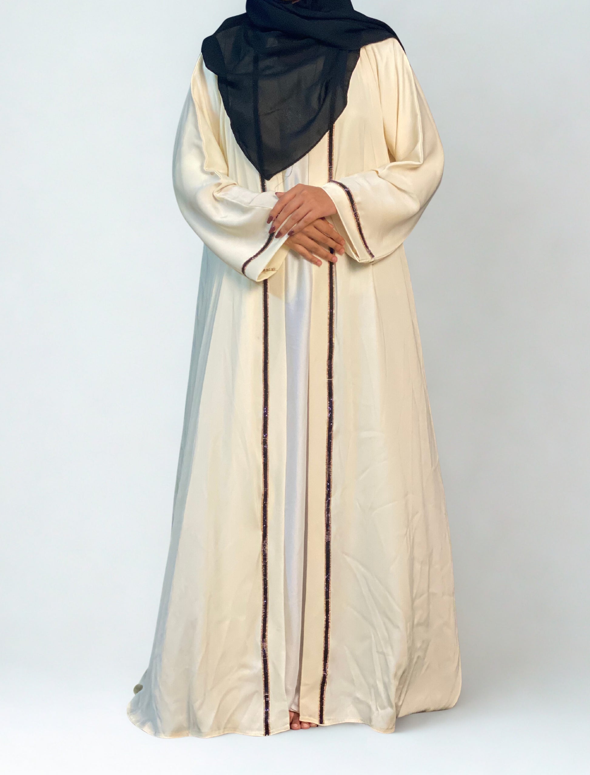 Lutfaz Premium Jabran Fabric Jamal Abaya - Pearl Bush