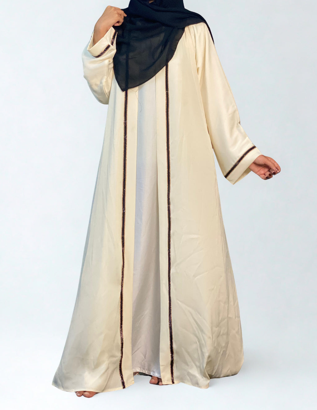 Lutfaz Premium Jabran Fabric Jamal Abaya - Pearl Bush