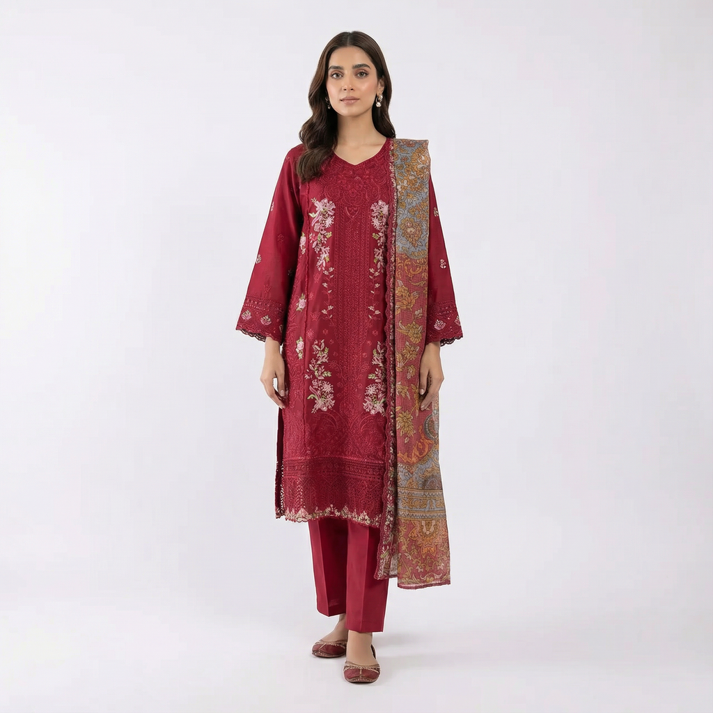 Regal Mauve Embroidered Lawn Suit with Designer Dupatta