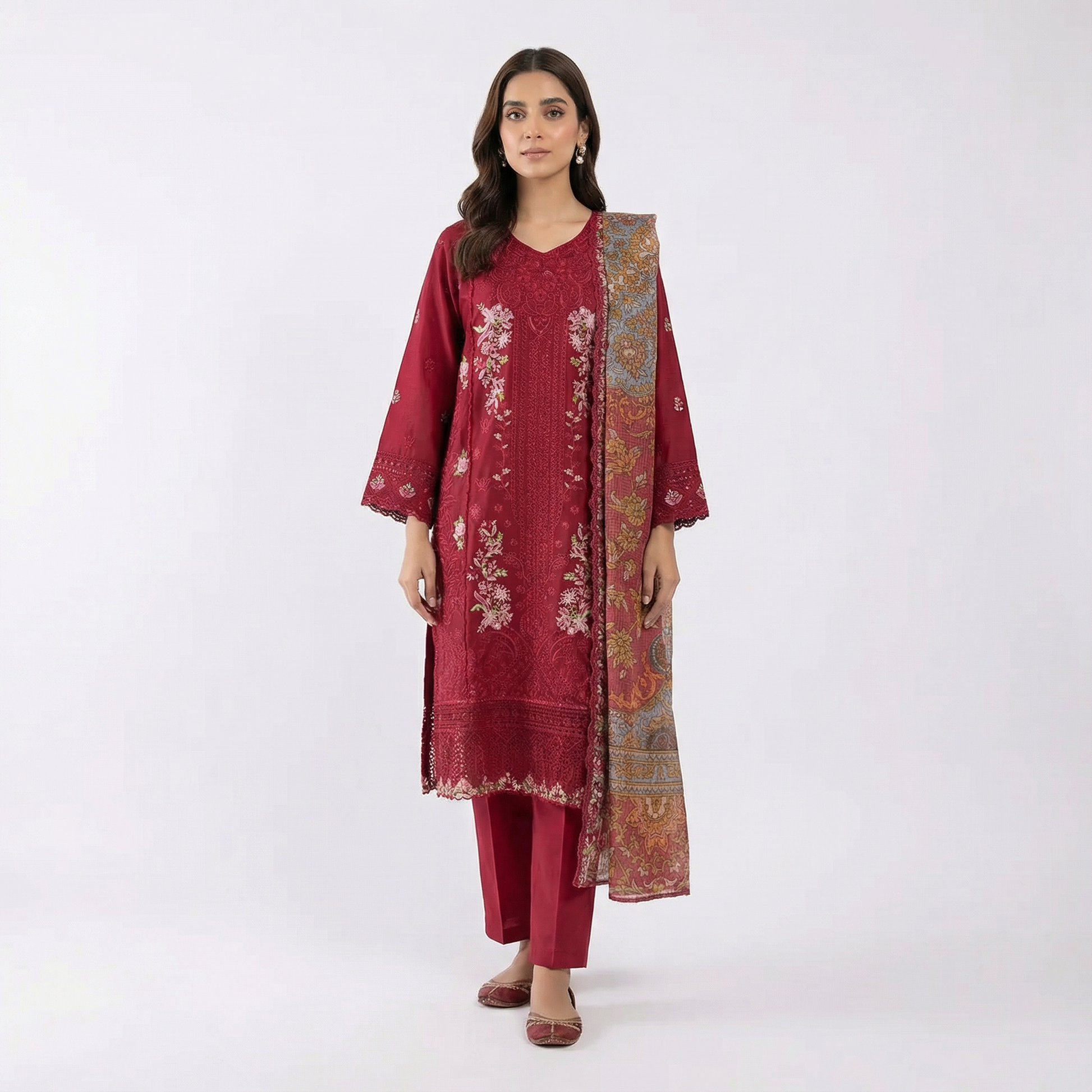 Regal Mauve Embroidered Lawn Suit with Designer Dupatta